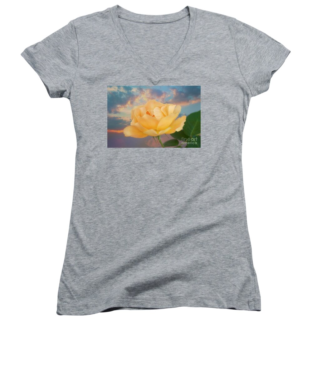 Rose Women's V-Neck featuring the photograph Yellow Rose of Texas #2 by Joan Bertucci