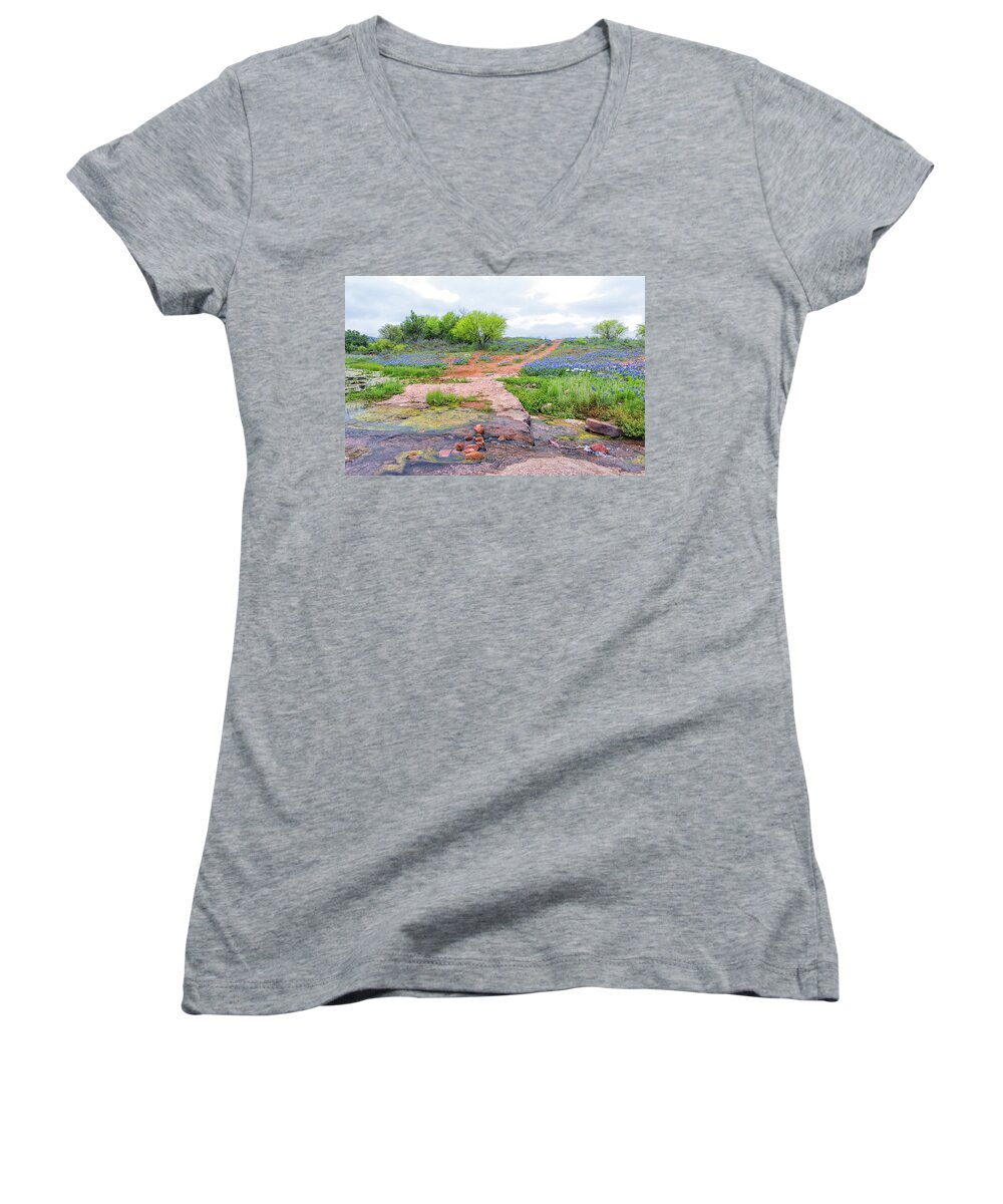 Texas Wildflowers Women's V-Neck featuring the photograph Texas Bluebonnets 9 by Victor Culpepper