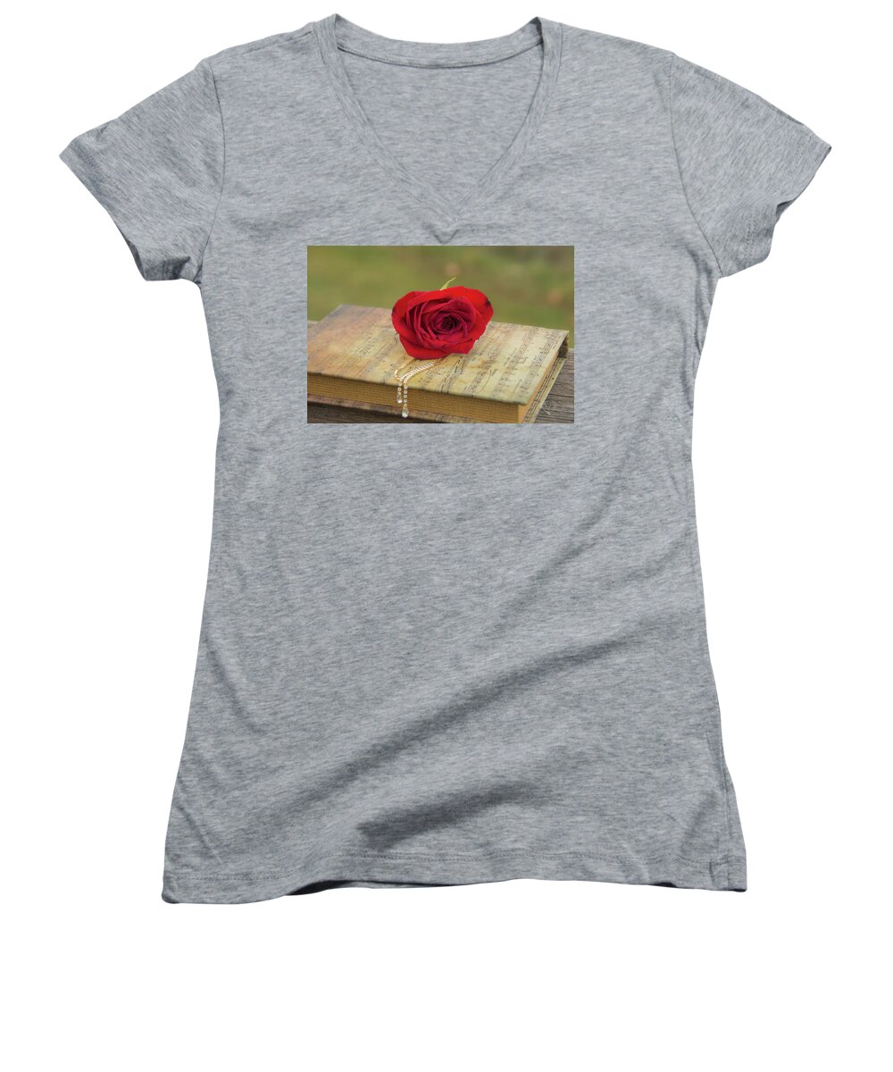 Rose Women's V-Neck featuring the photograph 10754 For You My Love by Pamela Williams