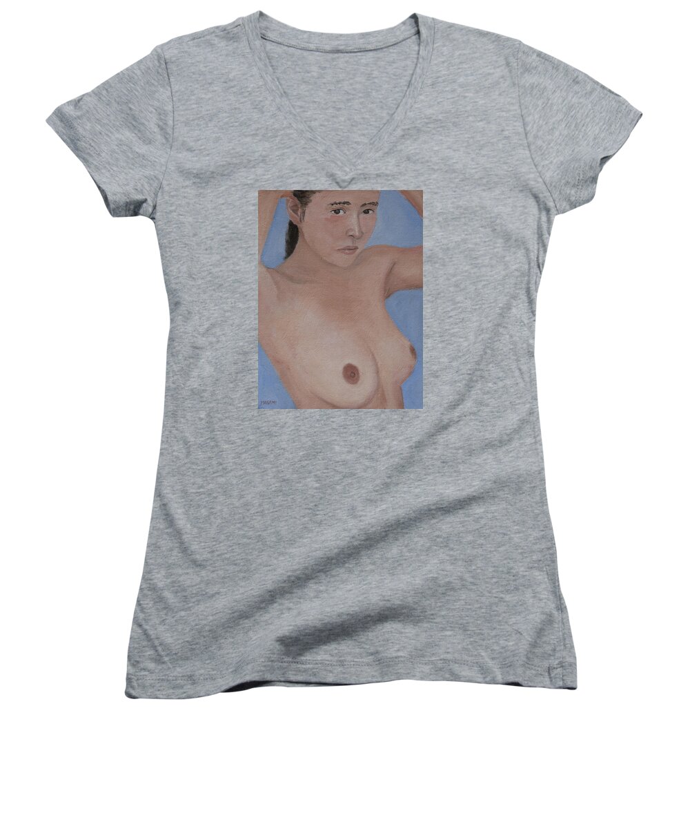 Nude Women's V-Neck featuring the painting Youth #12 by Masami Iida