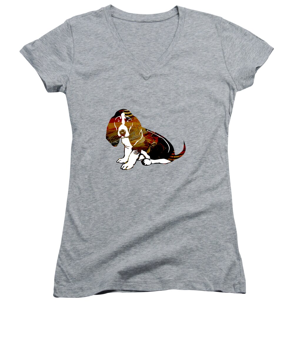 Beagle Women's V-Neck featuring the mixed media Boxer Collection #12 by Marvin Blaine