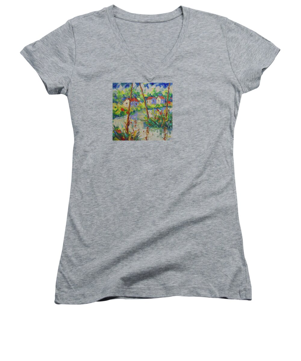 Provence Women's V-Neck featuring the painting South of France #7 by Frederic Payet