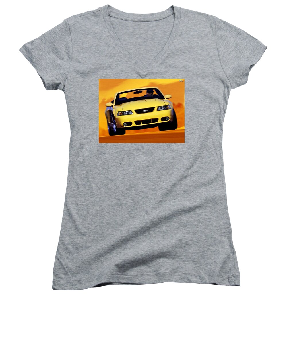 Ford Mustang Women's V-Neck featuring the digital art Ford Mustang #16 by Super Lovely