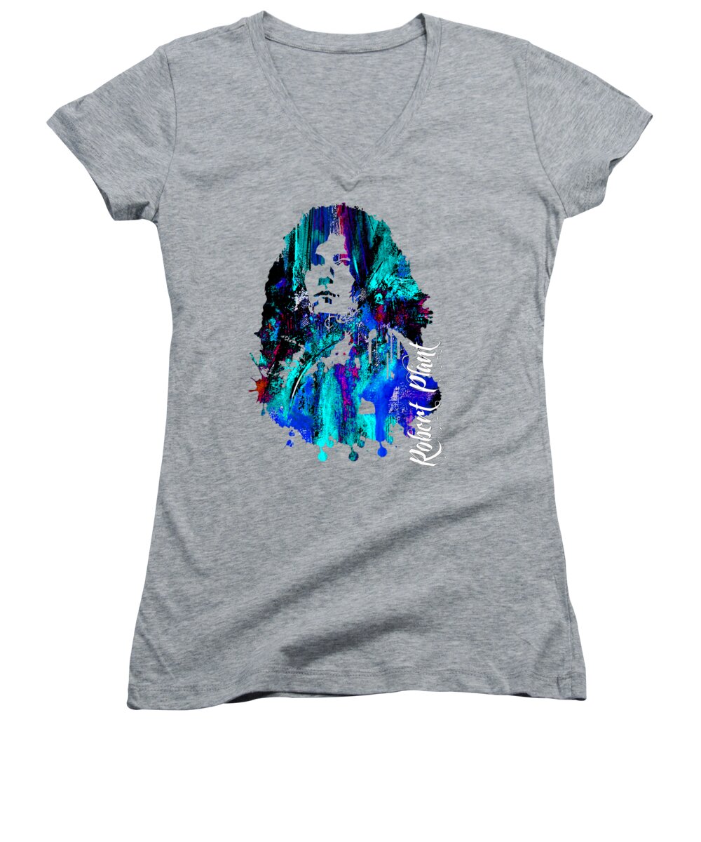 Led Zeppelin Women's V-Neck featuring the mixed media Robert Plant Collection #14 by Marvin Blaine