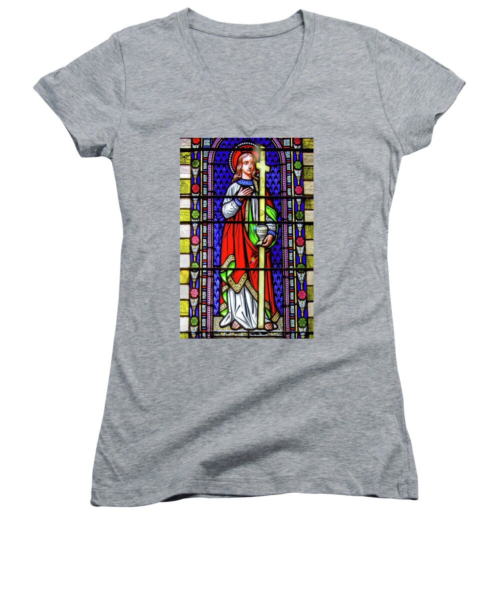 Saint Annes Women's V-Neck featuring the digital art Saint Anne's Windows #26 by Jim Proctor