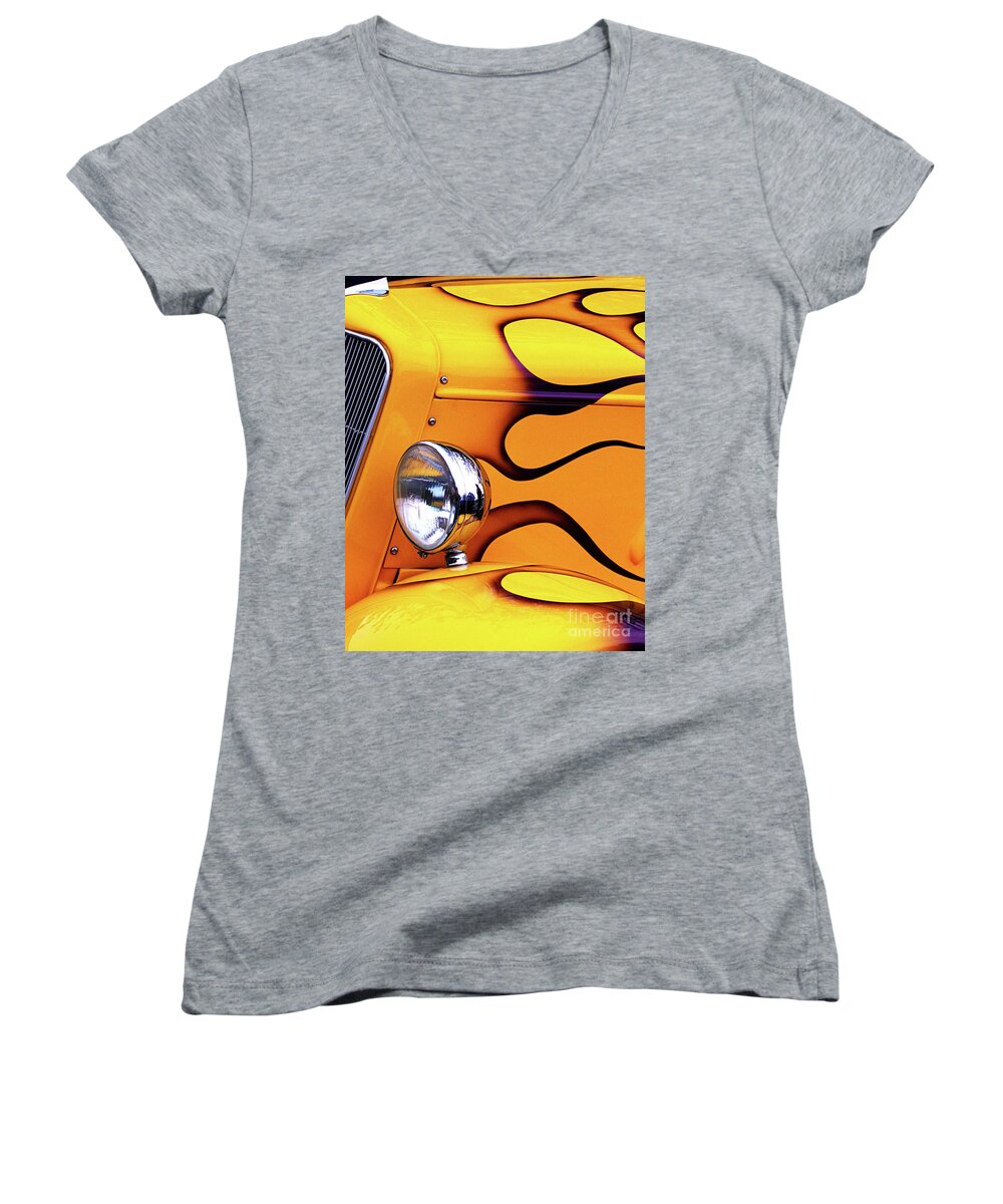 Car Women's V-Neck featuring the photograph 1934 Ford Custom Yellow Hot Rod by Stephen Melia