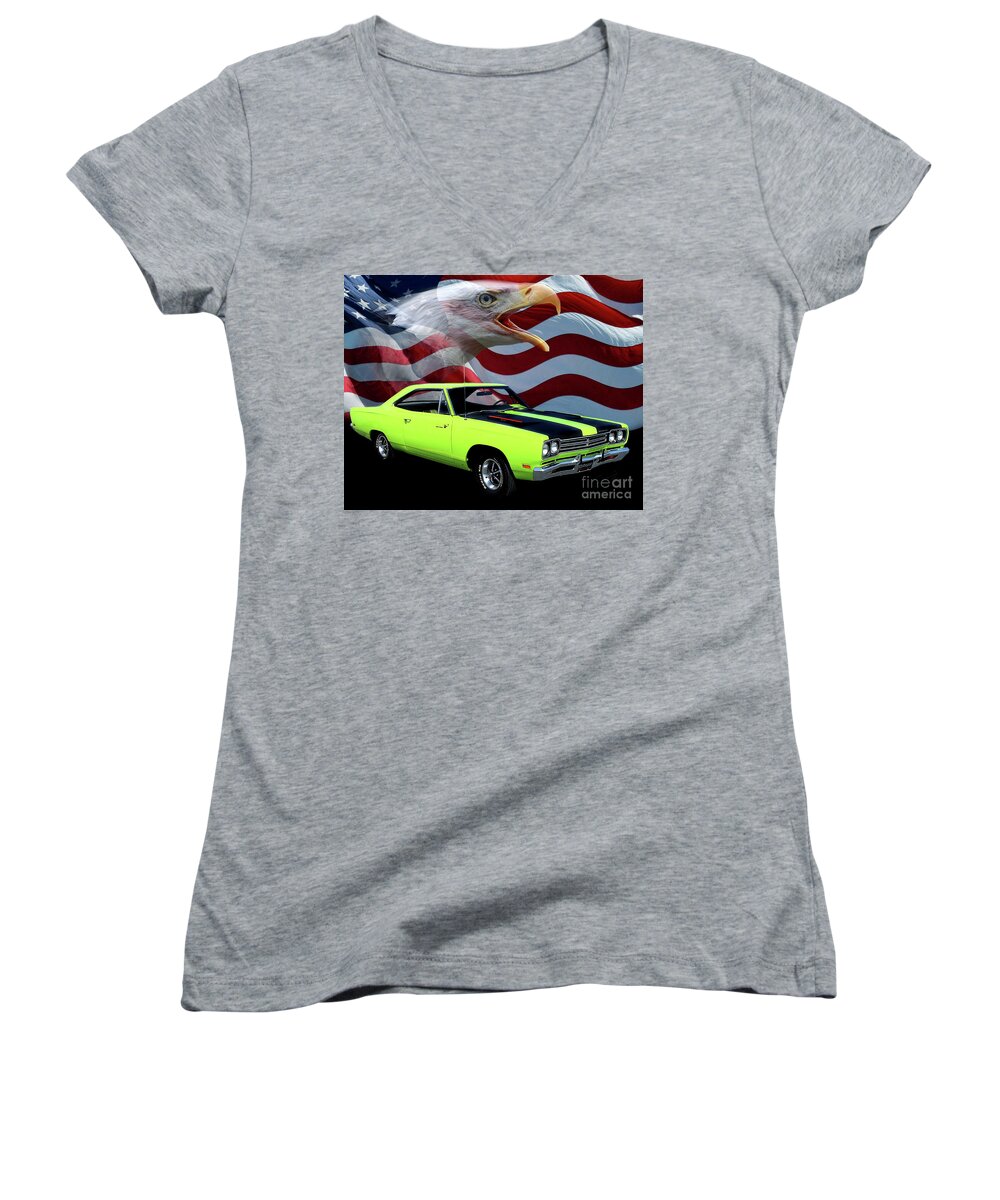 1969 Plymouth Roadrunner Women's V-Neck featuring the photograph 1969 Plymouth Road Runner Tribute by Peter Piatt