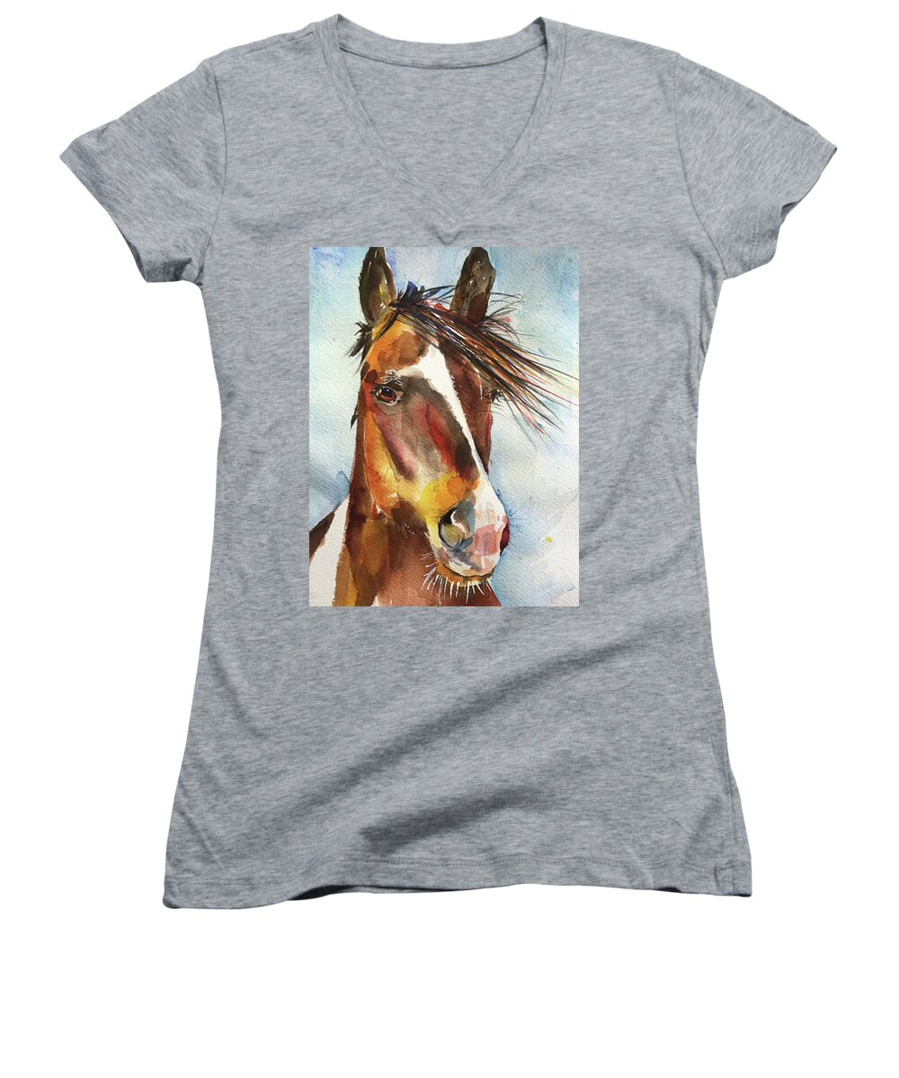 Horse Women's V-Neck featuring the painting Live Love Ride by Bonny Butler