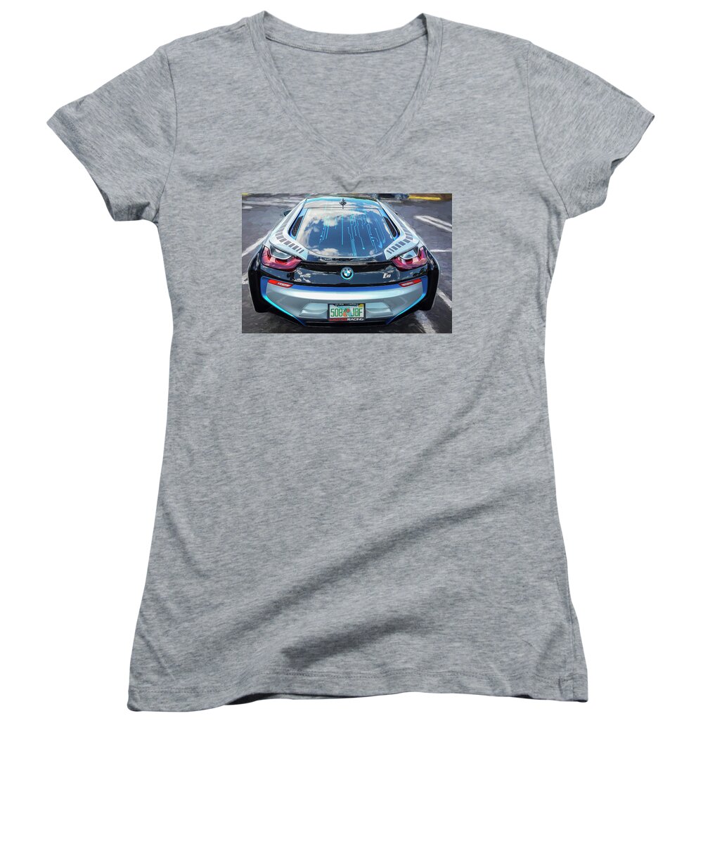 2015 Bmw Women's V-Neck featuring the photograph 2015 BMW I8 HYBRID Sports Car by Rich Franco
