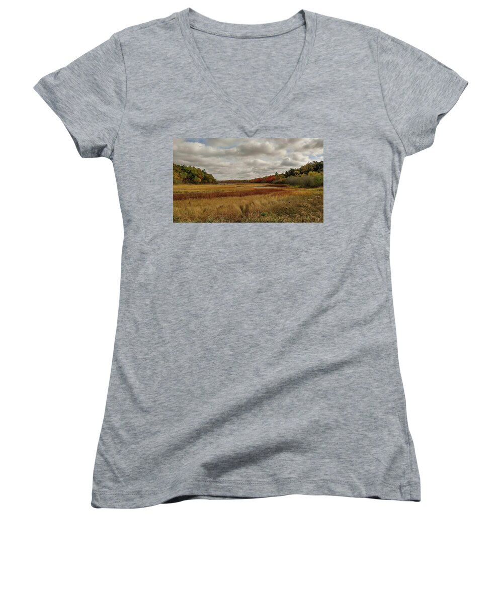 Marsh Women's V-Neck featuring the photograph Autumn #2 by Jewels Hamrick