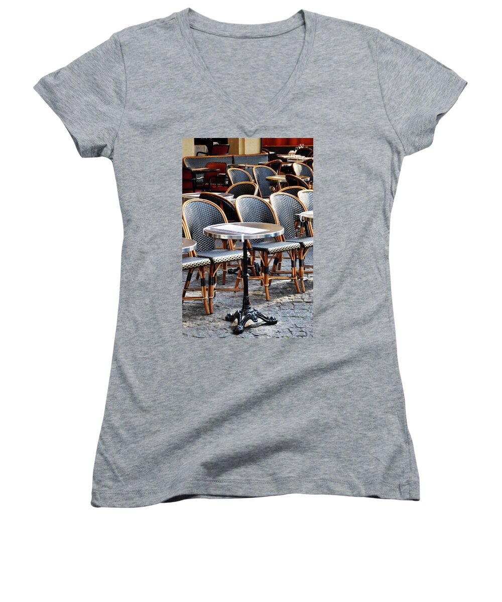Cafe Women's V-Neck featuring the photograph Cafe terrace in Paris #2 by Dutourdumonde Photography