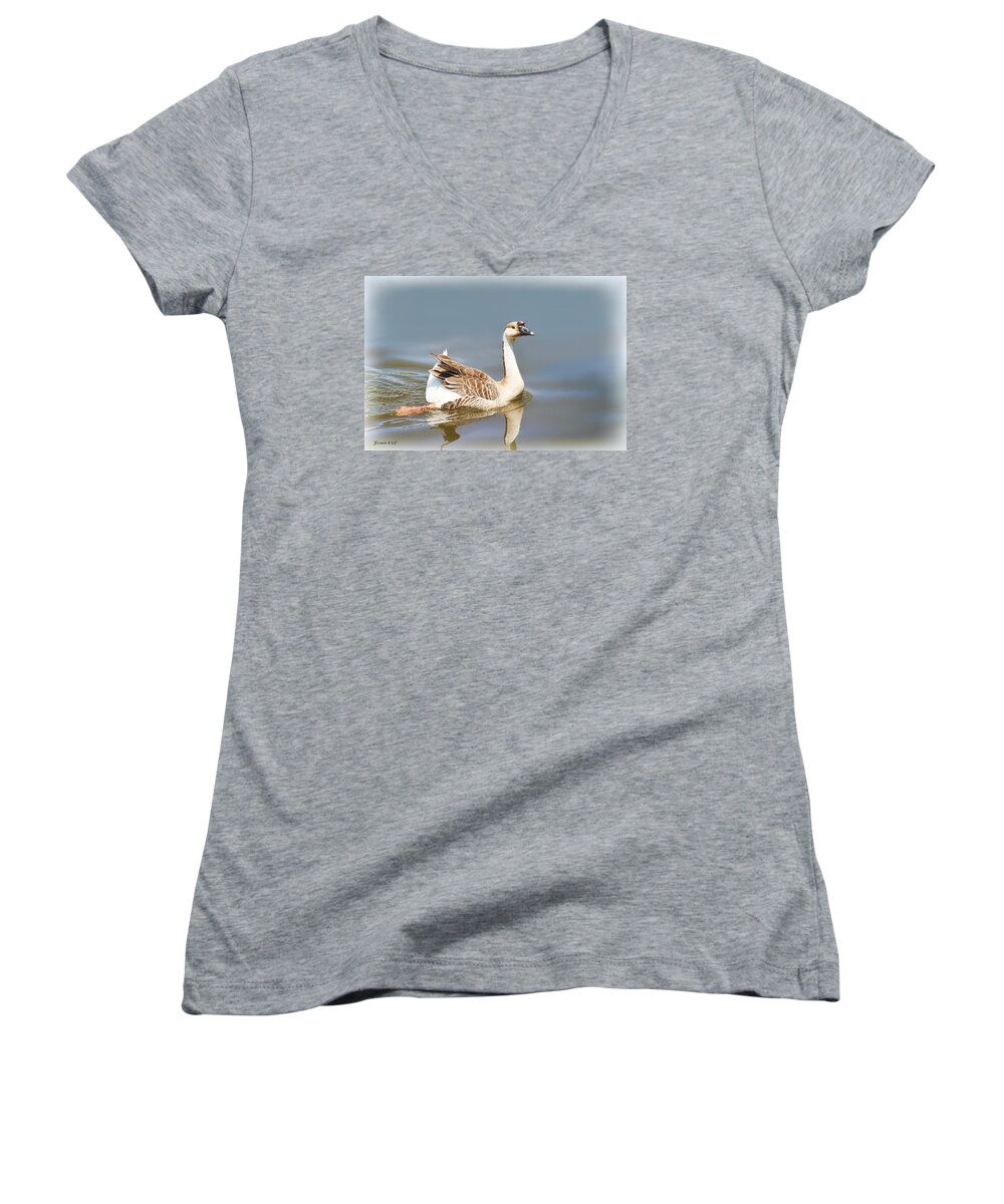 Goose Women's V-Neck featuring the painting Chinese Goose #2 by Bonnie Willis