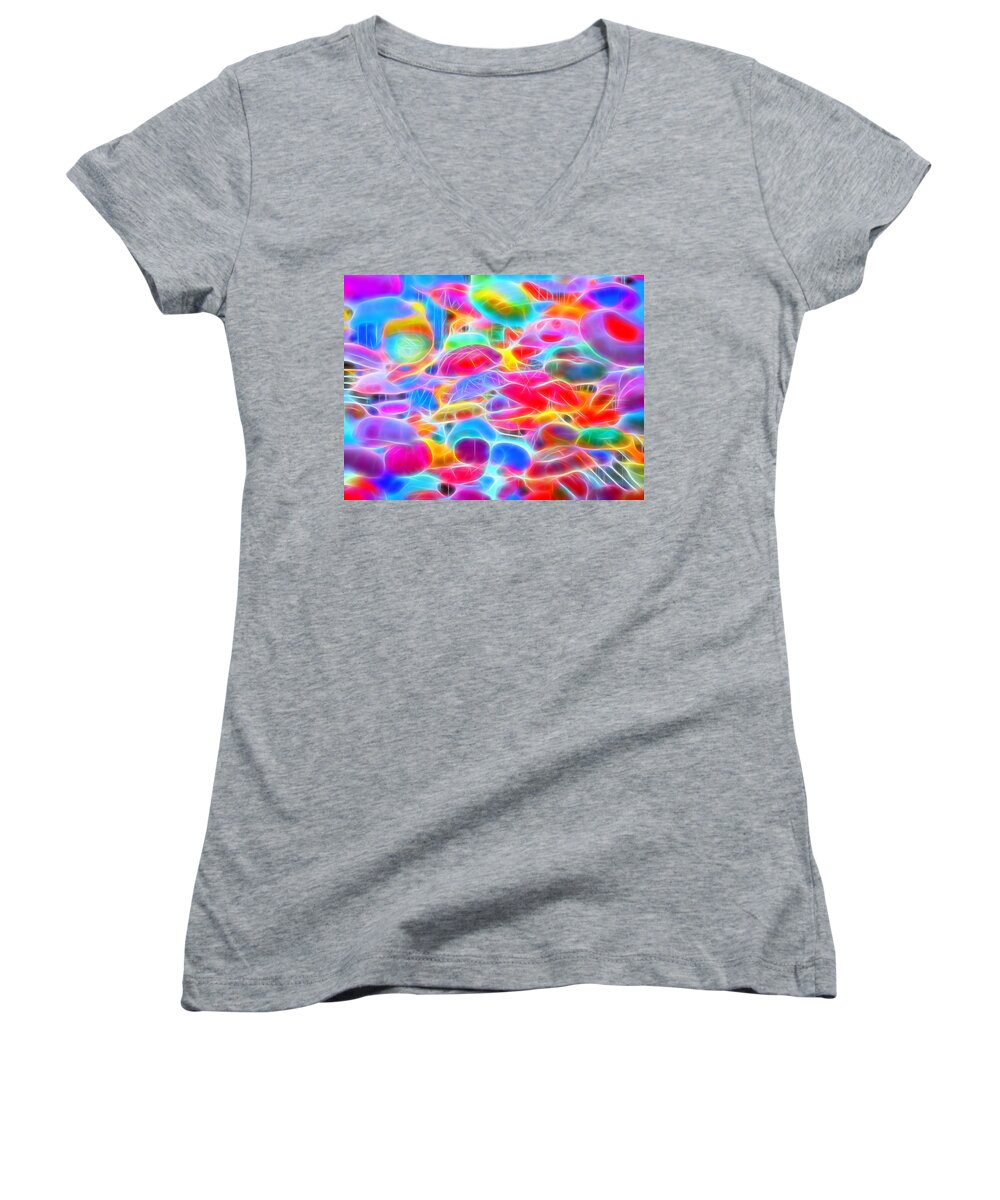 Bubbles Women's V-Neck featuring the digital art In Color Abstract 9 #2 by Cathy Anderson