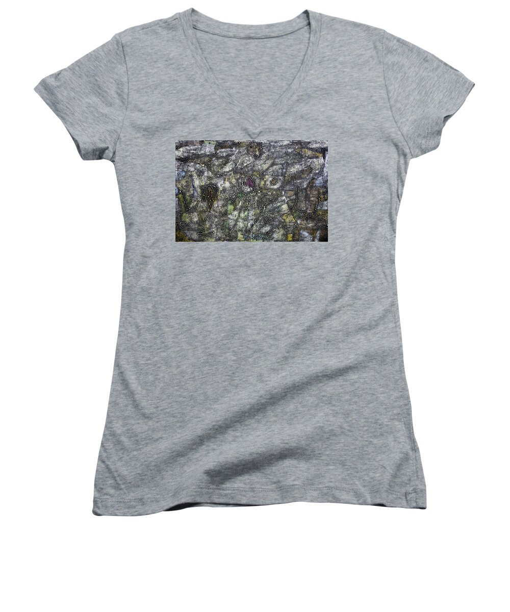 Ronex Ahimbisibwe Women's V-Neck featuring the painting Loved And Lost #2 by Ronex Ahimbisibwe