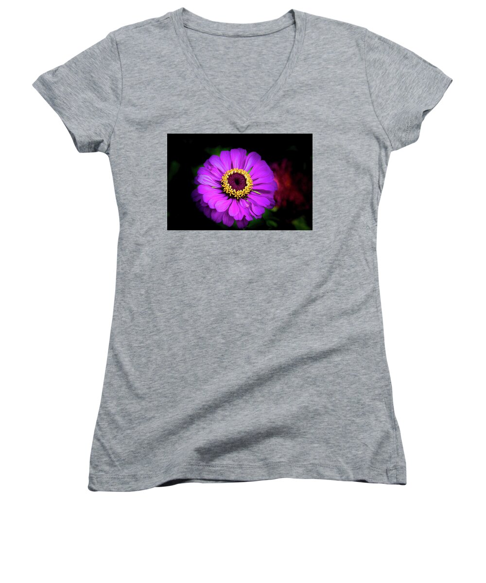 Jay Stockhaus Women's V-Neck featuring the photograph Purple and Yellow #2 by Jay Stockhaus