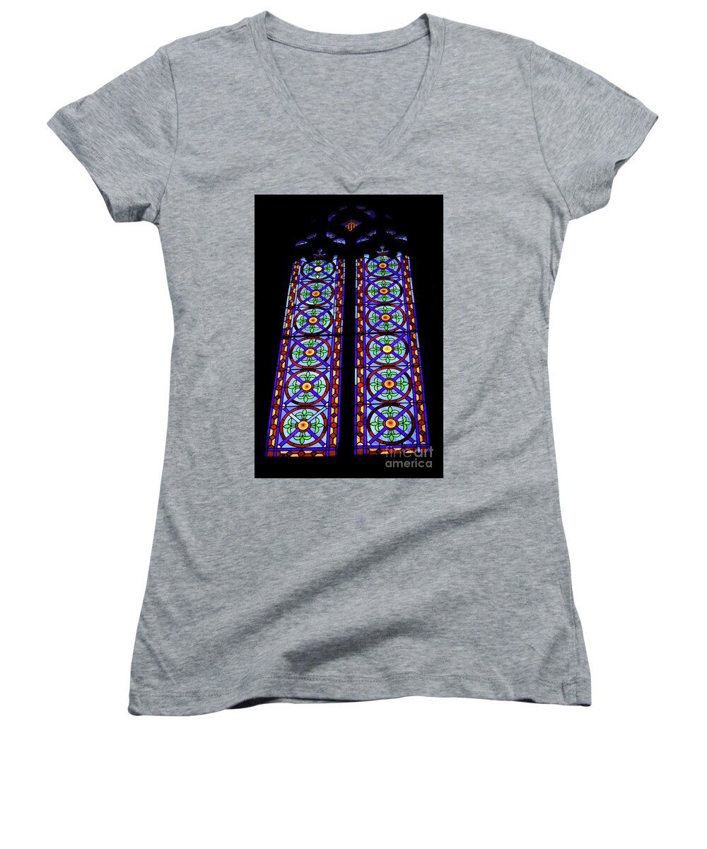 Abstract Women's V-Neck featuring the photograph Stained glass window by Patricia Hofmeester