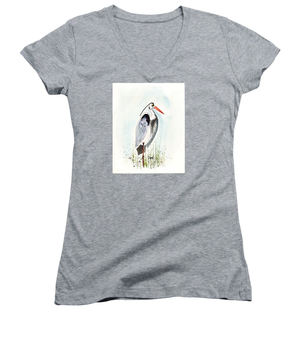 Stork Women's V-Neck featuring the painting Jenifer's Friend - George #3 by Sam Sidders
