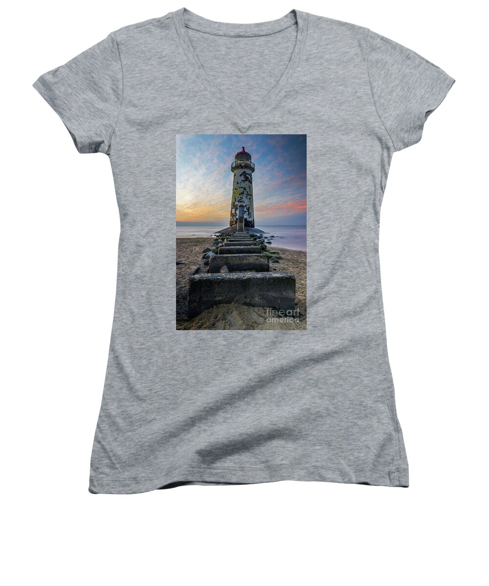 Lighthouse Women's V-Neck featuring the photograph Sunset at the Lighthouse #2 by Ian Mitchell