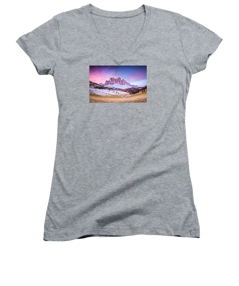 Alp Women's V-Neck featuring the photograph Val di Funes, Italy #2 by Stefano Termanini