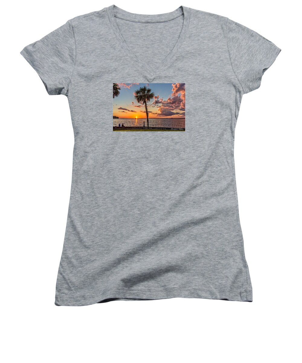 Christopher Holmes Photography Women's V-Neck featuring the photograph Sunset Over Lake Eustis #1 by Christopher Holmes