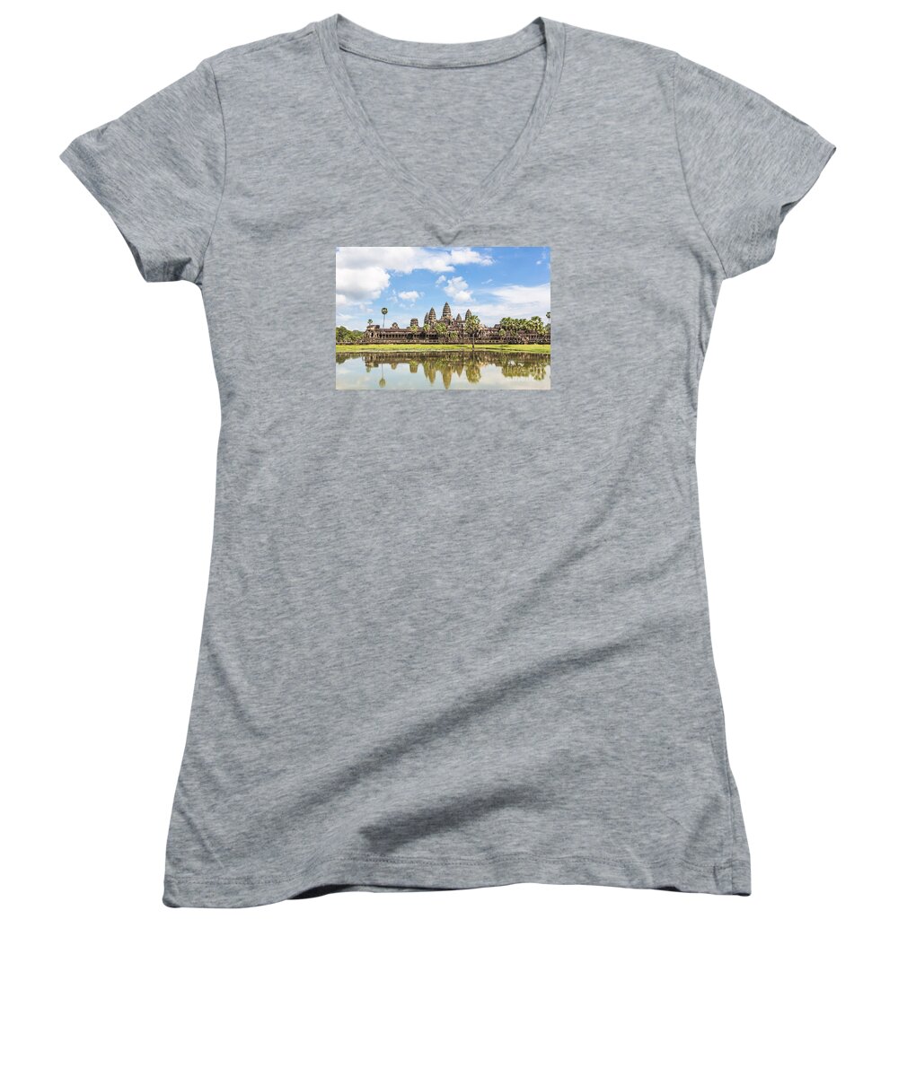 Angkor Women's V-Neck featuring the photograph Angkor Wat #3 by Didier Marti