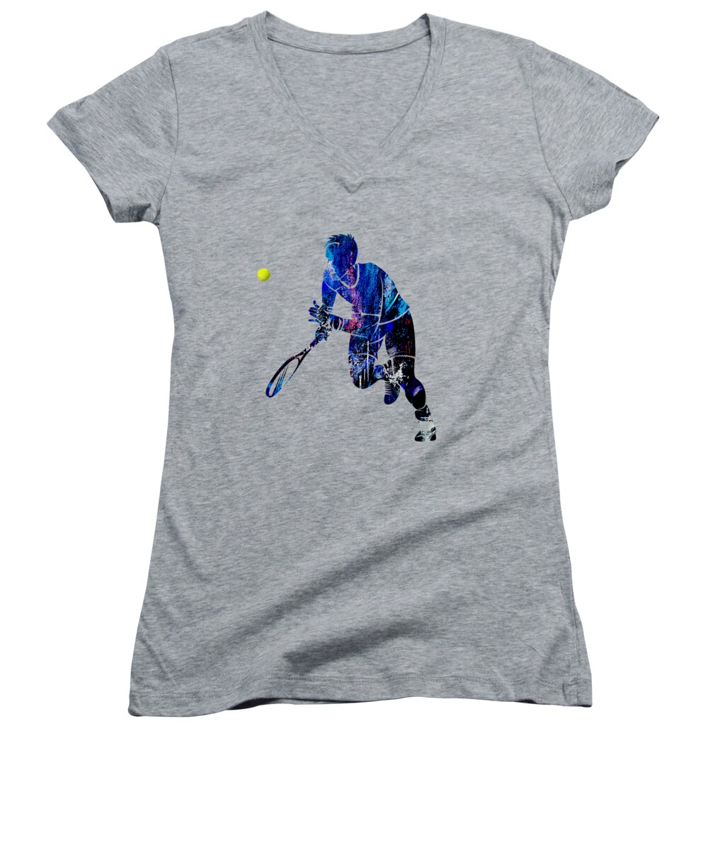 Tennis Women's V-Neck featuring the mixed media Mens Tennis Collection #3 by Marvin Blaine