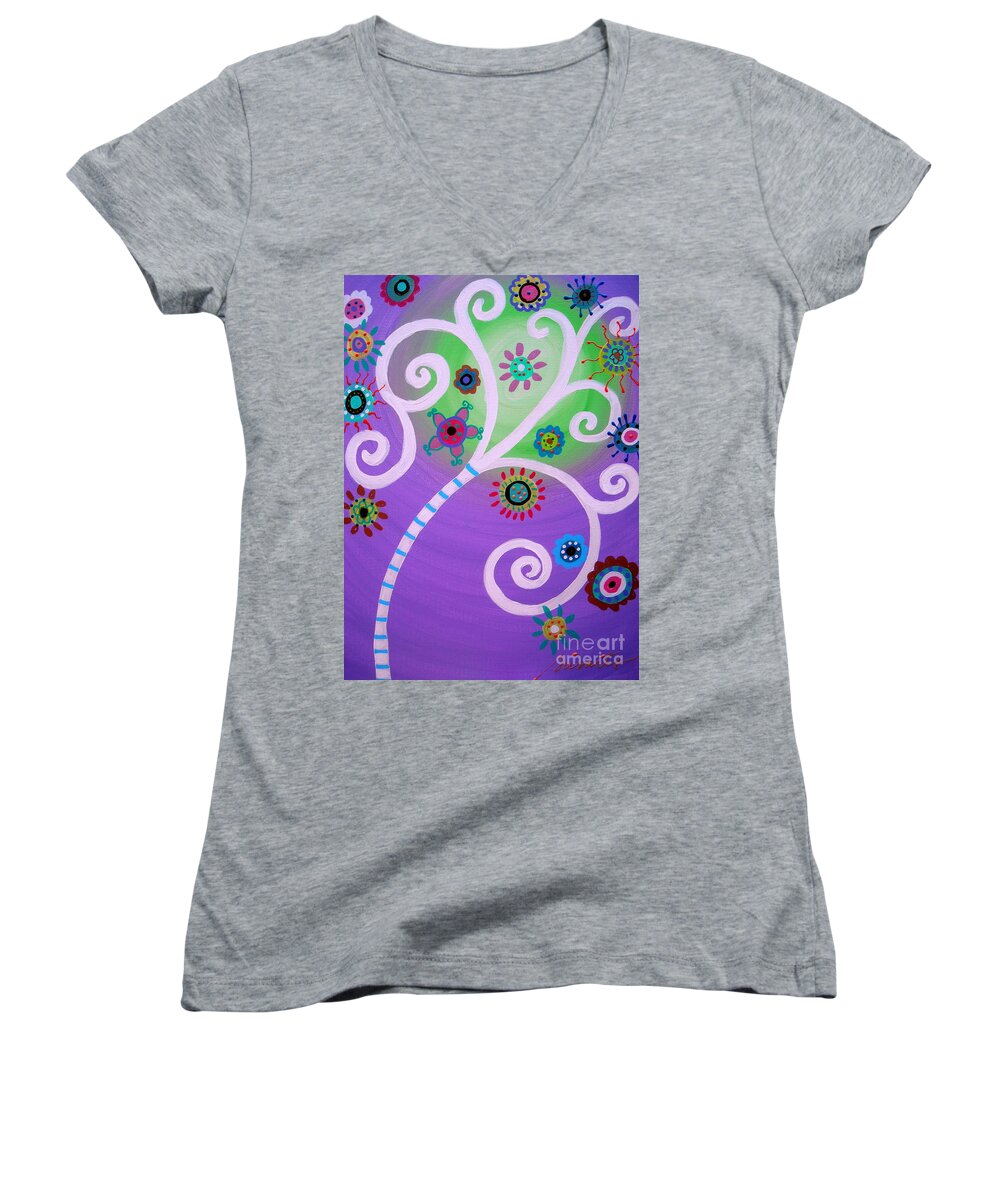 Tree Women's V-Neck featuring the painting Tree Of Life #3 by Pristine Cartera Turkus