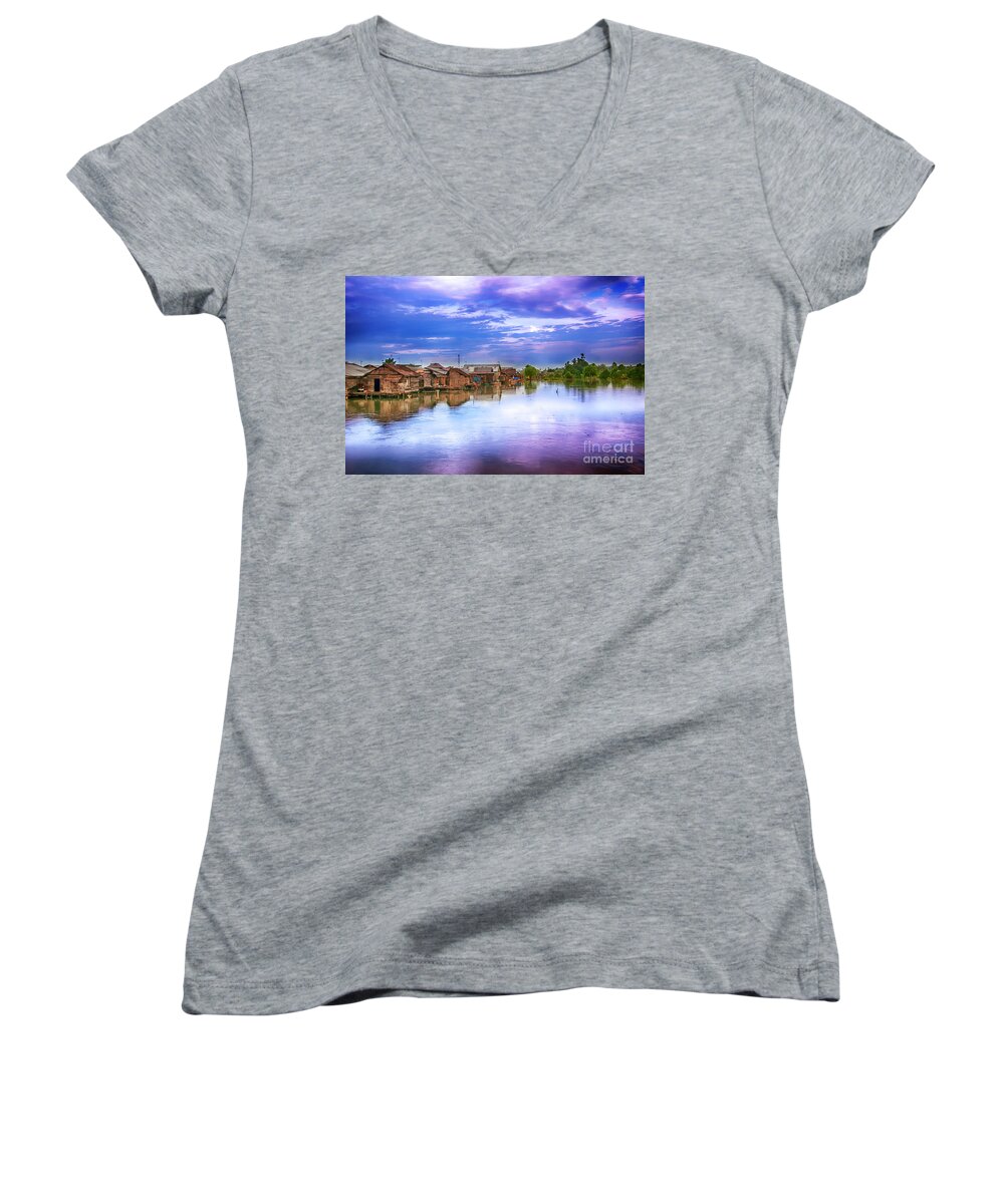 Village Women's V-Neck featuring the photograph Village #3 by Charuhas Images