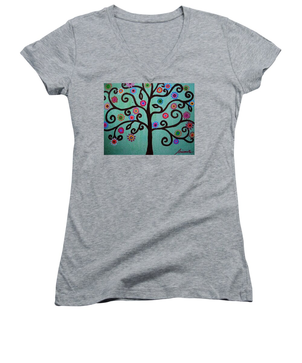 Tree Of Life Women's V-Neck featuring the painting Tree Of Life #34 by Pristine Cartera Turkus