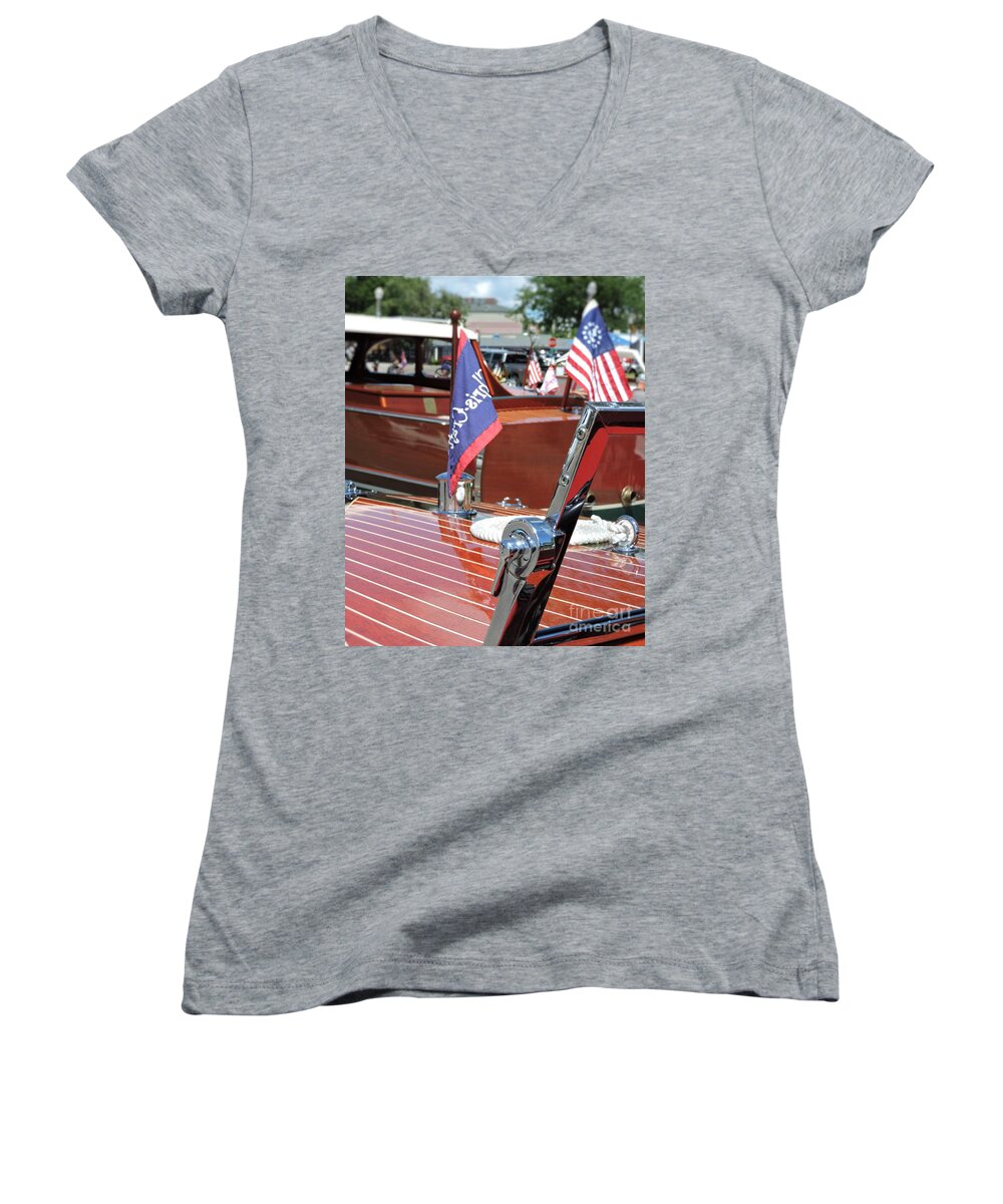 Boat Women's V-Neck featuring the photograph Chris Craft Runabout #1 by Neil Zimmerman