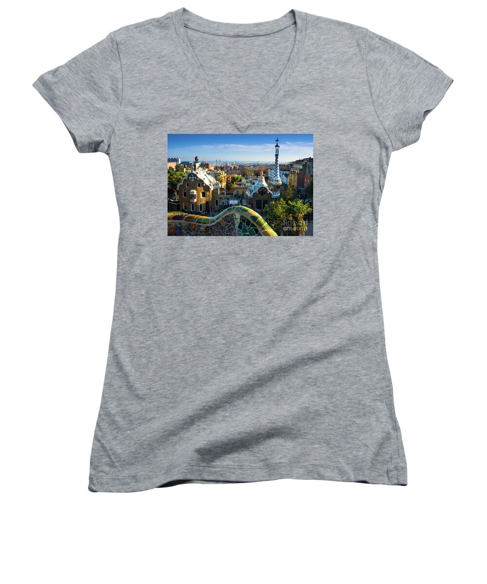 Europe Women's V-Neck featuring the photograph Park Guell #4 by Andrew Michael