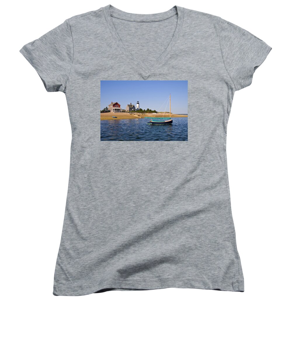 Sandy Neck Women's V-Neck featuring the photograph Sandy Neck Lighthouse #2 by Charles Harden
