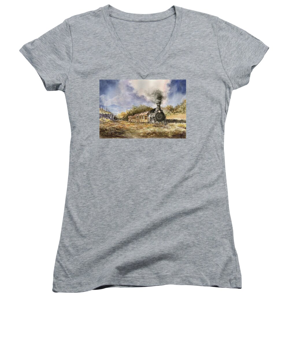 Train Women's V-Neck featuring the painting 481 From Durango by Sam Sidders