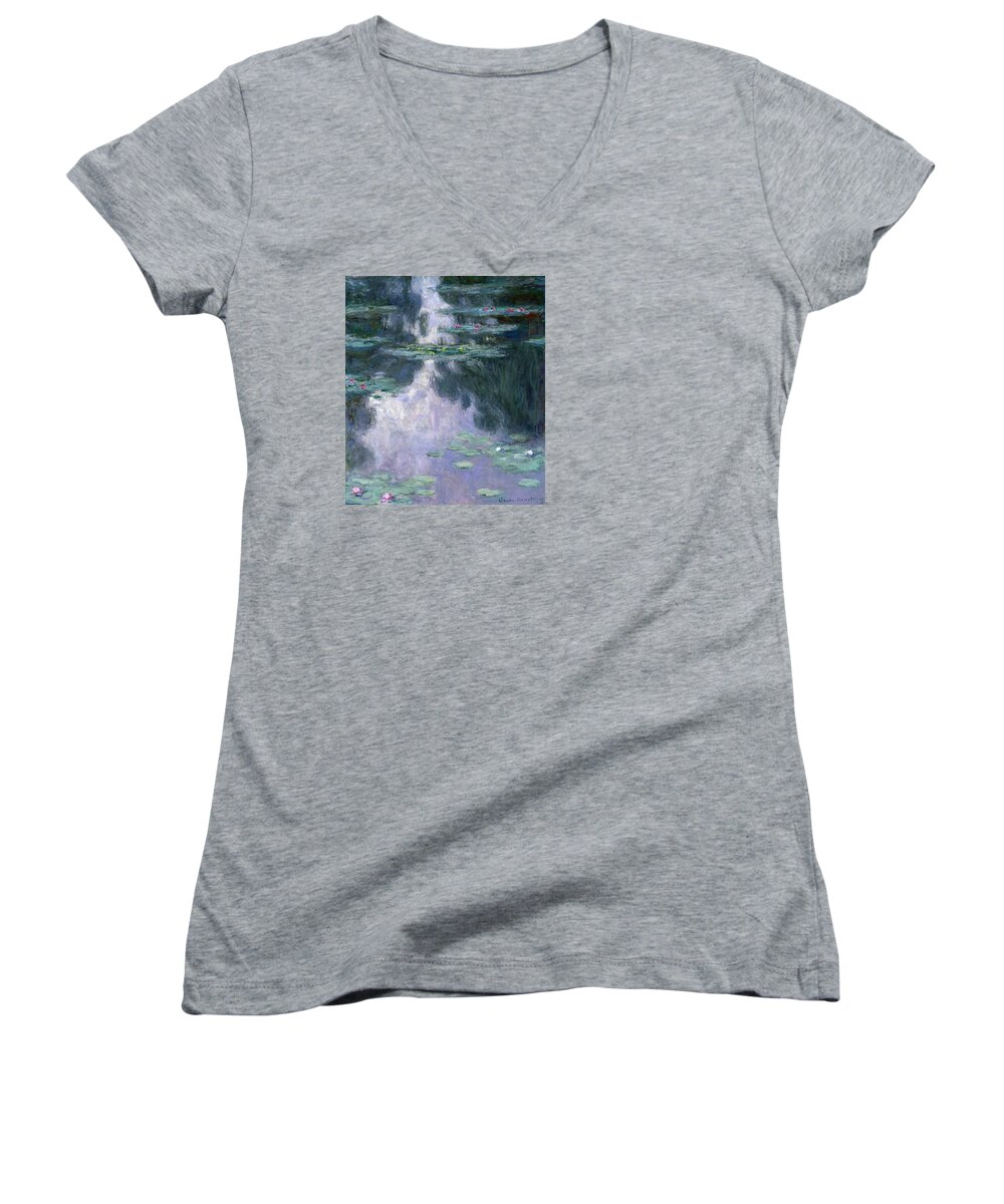 Nympheas Women's V-Neck featuring the painting Waterlilies by Claude Monet