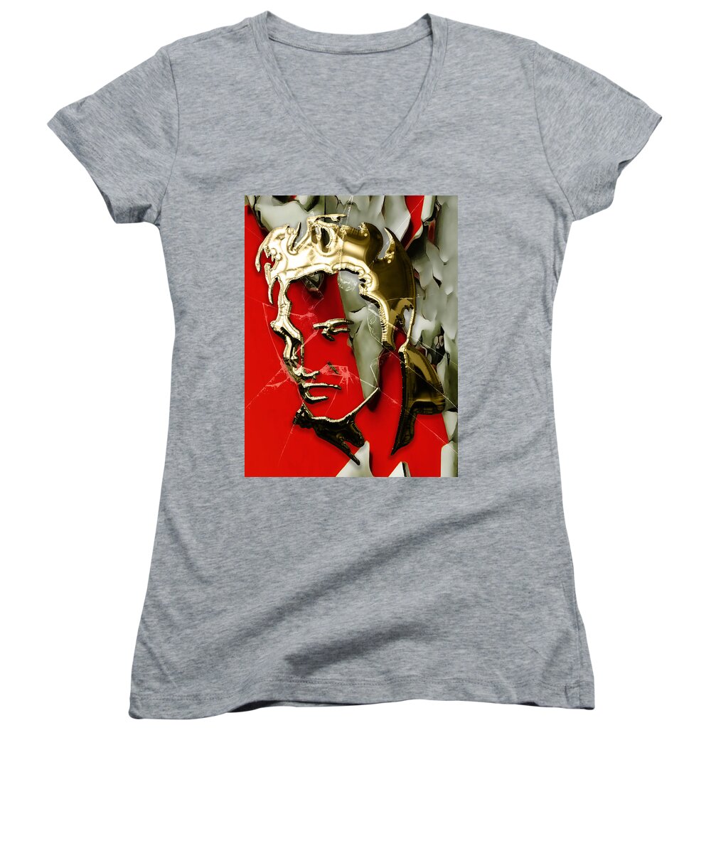 Elvis Art Women's V-Neck featuring the mixed media Elvis Presley Collection #53 by Marvin Blaine