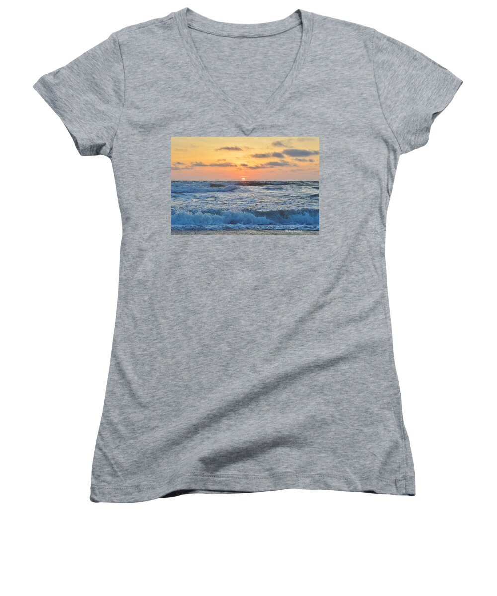 Sunrise Women's V-Neck featuring the photograph 6/26 OBX Sunrise by Barbara Ann Bell