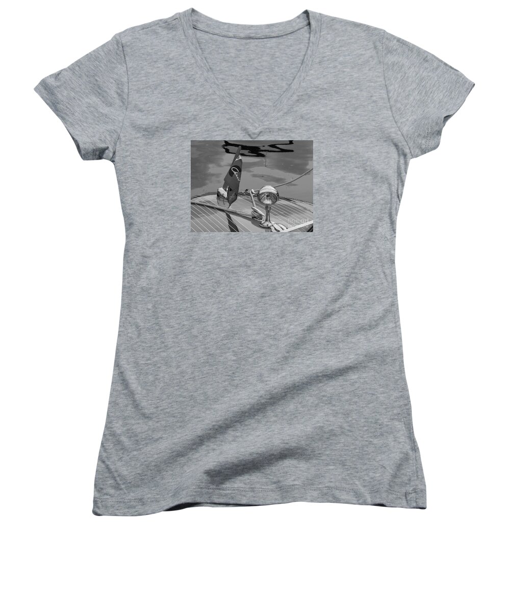 Chris Craft Women's V-Neck featuring the photograph Black and White Custom by Neil Zimmerman