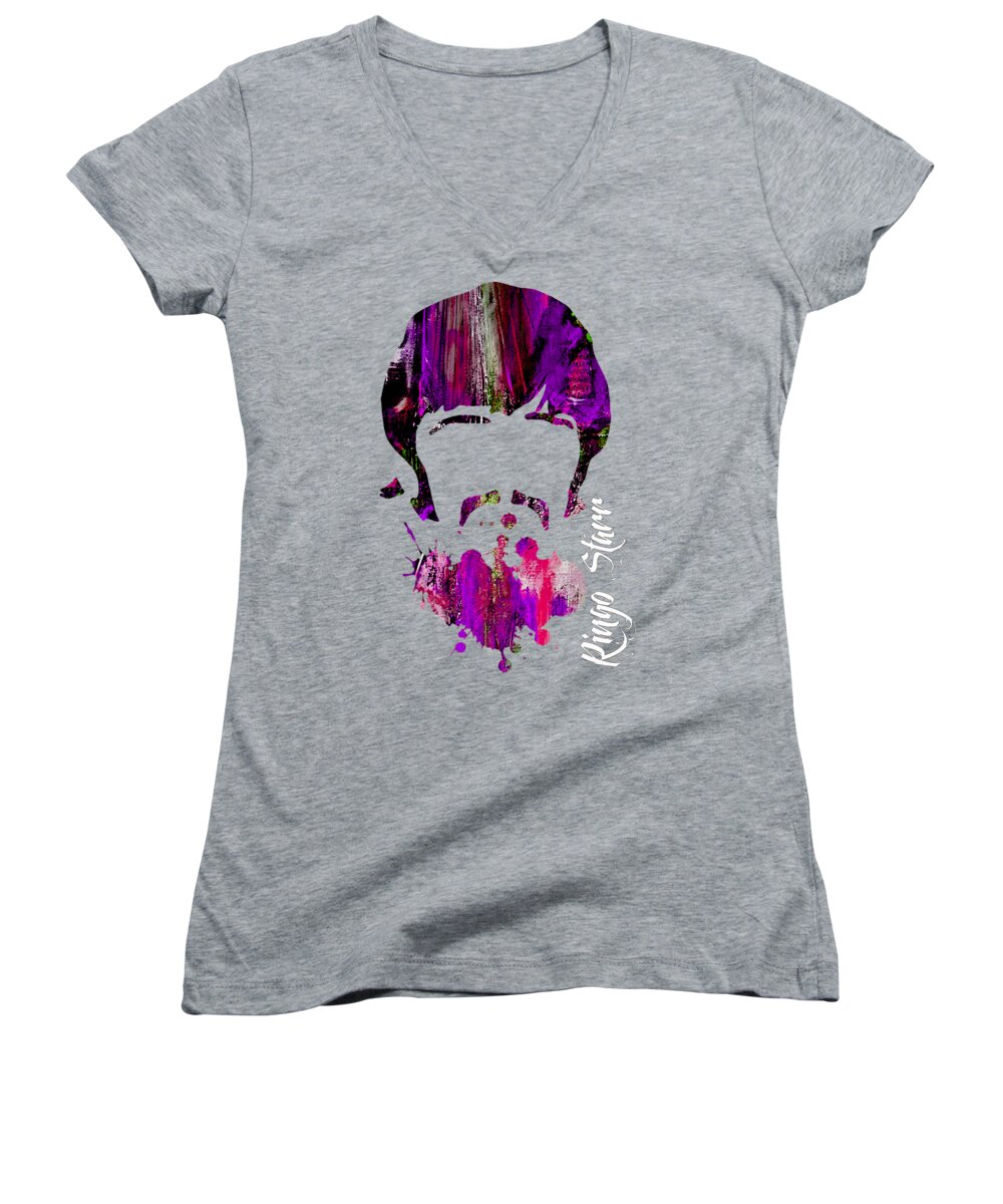 Ringo Starr Women's V-Neck featuring the mixed media Ringo Starr Collection #75 by Marvin Blaine