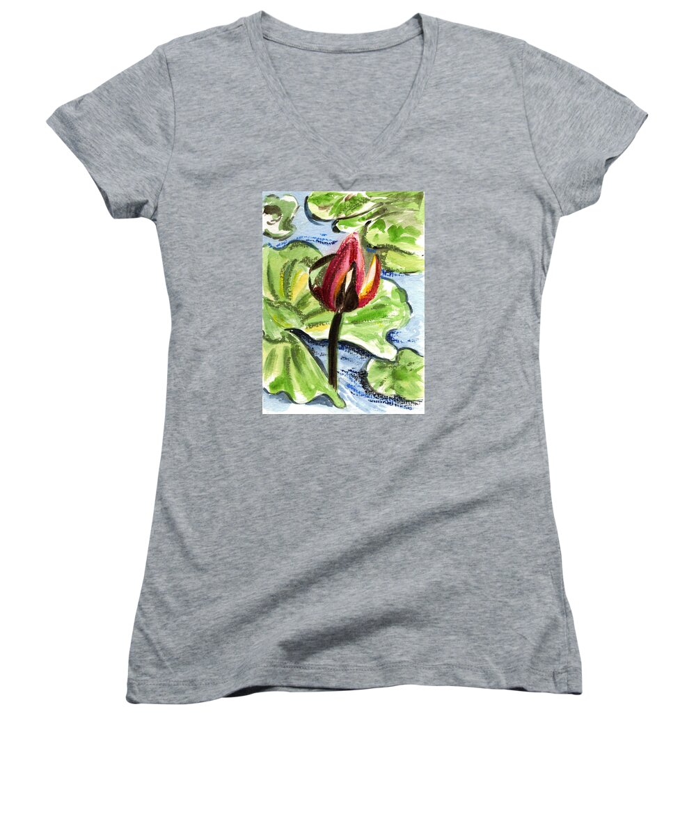 Water Lilies Women's V-Neck featuring the painting A Birth Of A Life by Harsh Malik