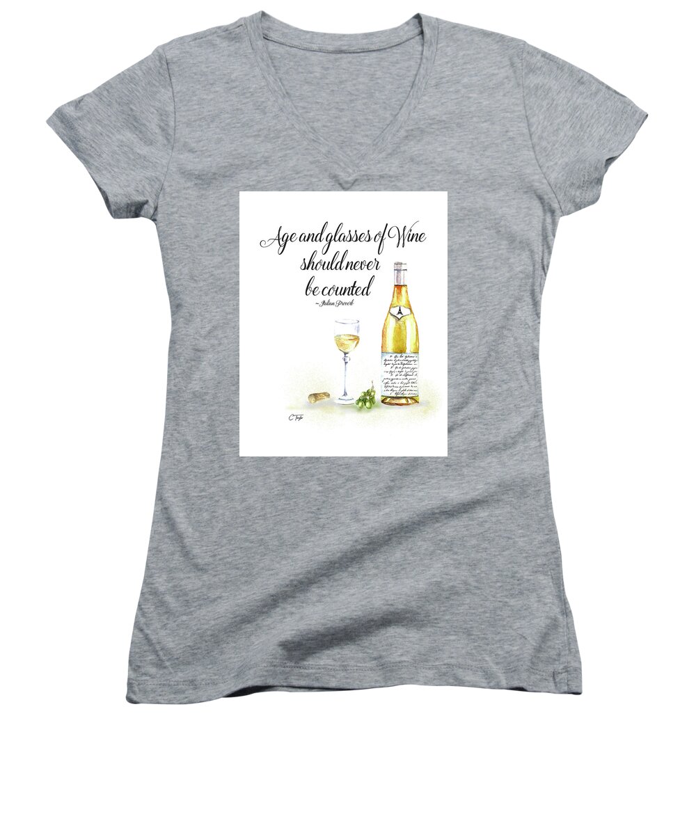 Wine Paintings Women's V-Neck featuring the digital art A Bottle of White Wine by Colleen Taylor