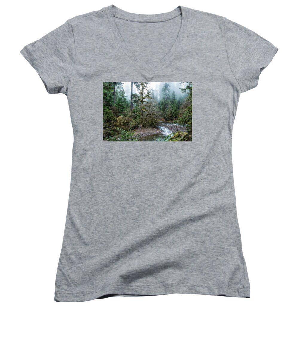 Forest Women's V-Neck featuring the photograph A Creek Runs Through It by Belinda Greb