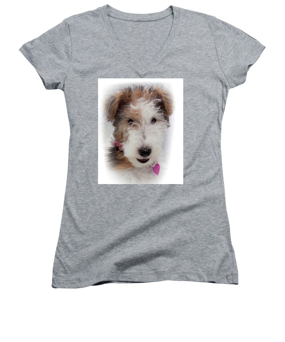 Wire Fox Terrier Women's V-Neck featuring the photograph A Dog Named Butterfly by Karen Wiles