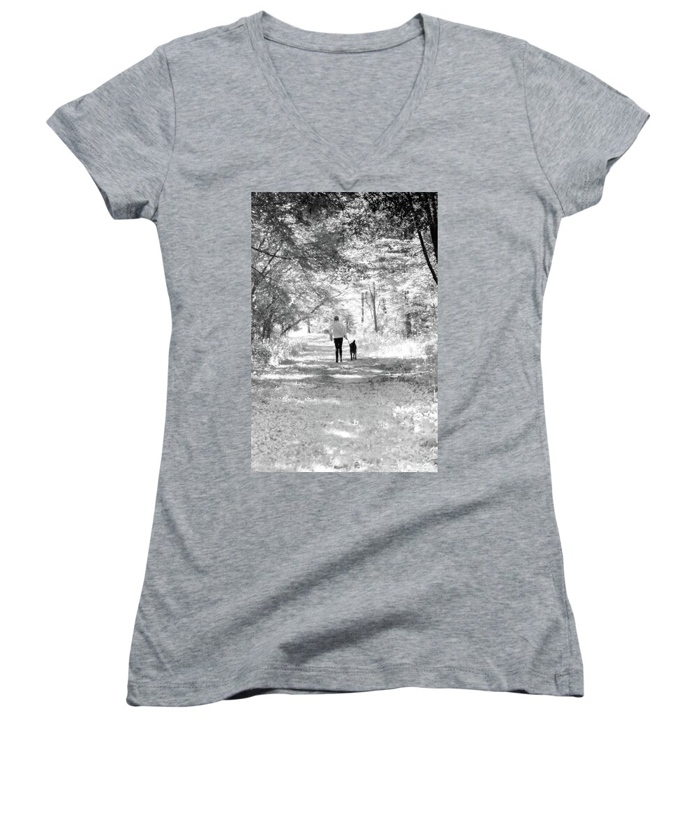 Animals Women's V-Neck featuring the photograph A Girl And Her Dog by Jim Shackett