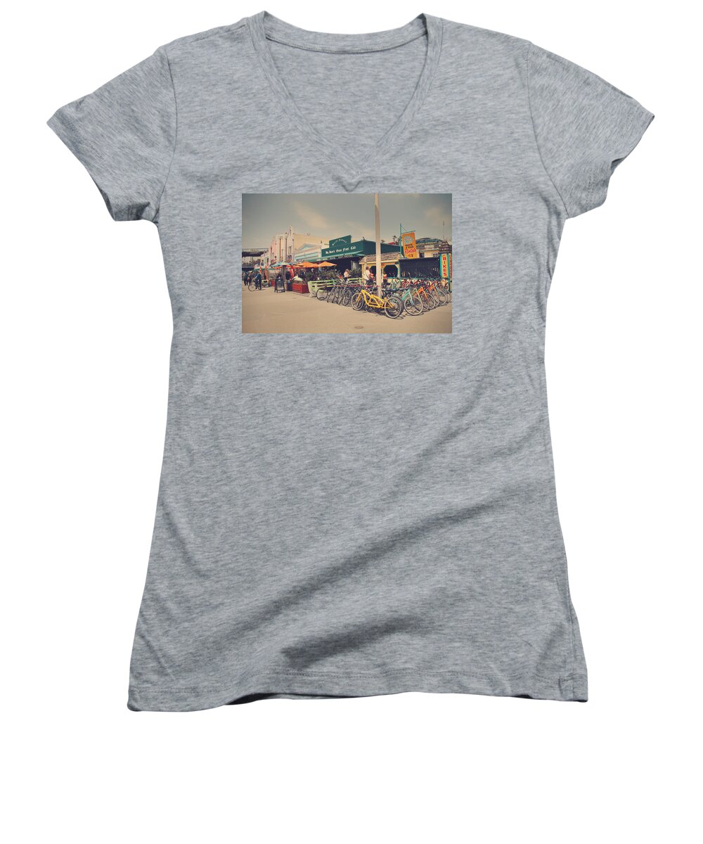 Santa Monica Women's V-Neck featuring the photograph A Perfect Day for a Ride by Laurie Search