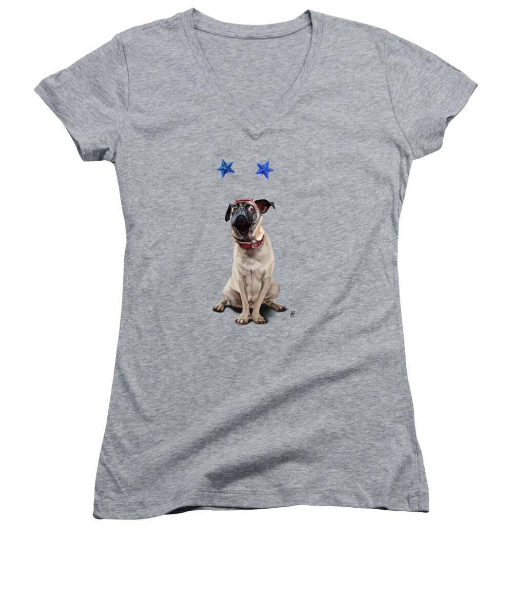 Illustration Women's V-Neck featuring the digital art A Pug's Life Wordless by Rob Snow