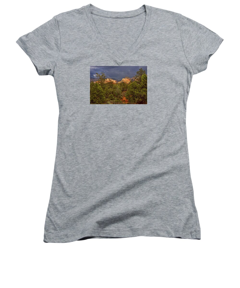 Canyon Women's V-Neck featuring the photograph A Sliver of Light by Leda Robertson