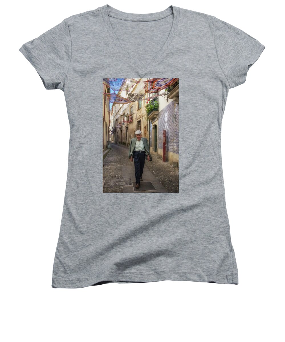 Coimbra Women's V-Neck featuring the photograph A Stoll in Coimbra by Patricia Schaefer