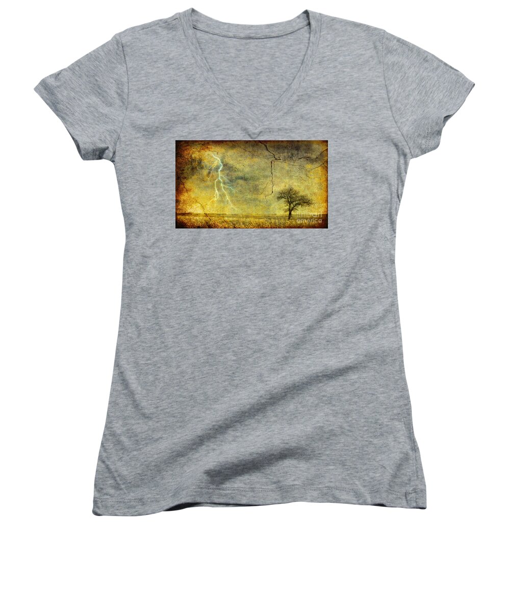 Bolt Women's V-Neck featuring the photograph A stormy Spring by Silvia Ganora