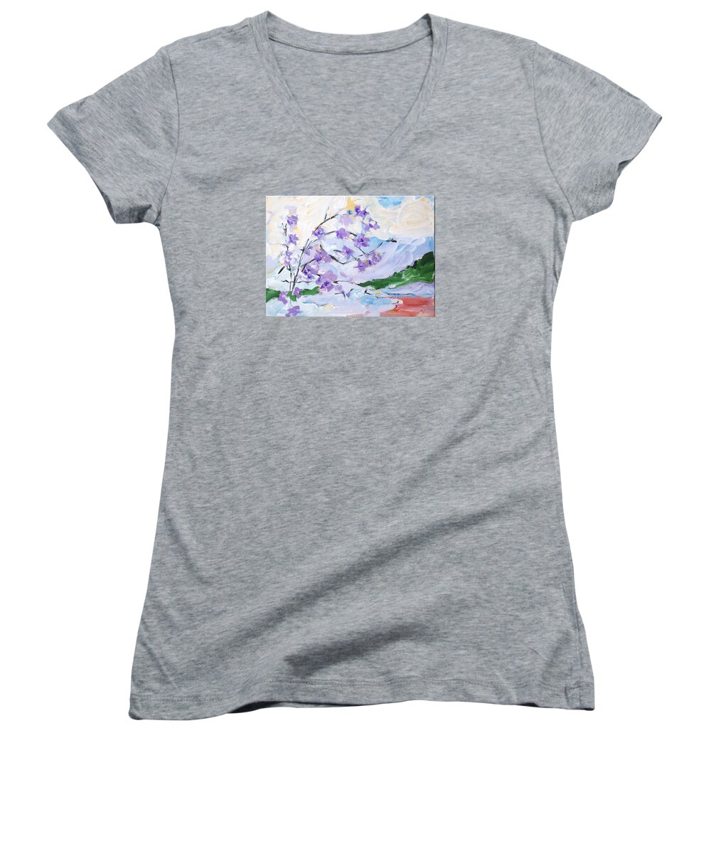 Landscape Women's V-Neck featuring the painting A Study in QI number Two by Gloria Dietz-Kiebron