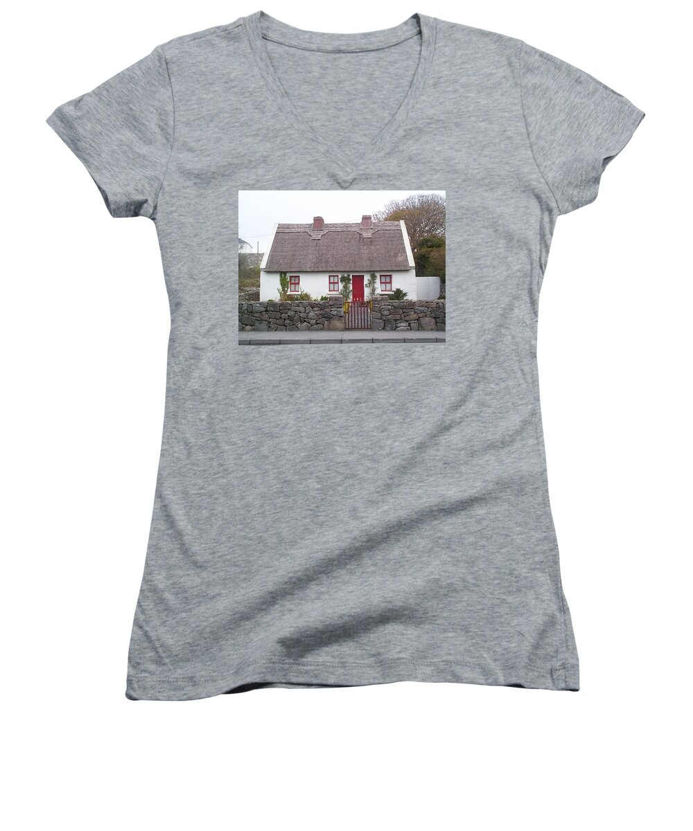 Ireland Women's V-Neck featuring the photograph A Wee Small Cottage by Charles Kraus